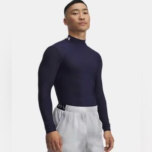 Under Armour Compression Top Mens Medium Stretch Turtleneck Blue Activewear